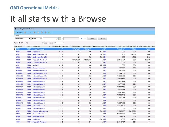 QAD Operational Metrics It all starts with a Browse 