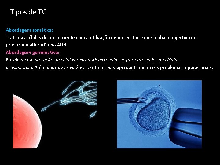 Tipos de TG Abordagem somática: Trata das células de um paciente com a utilização