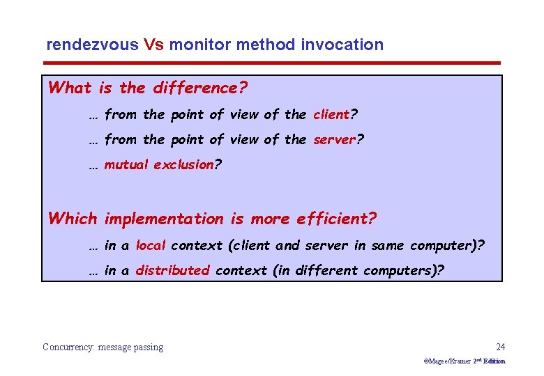 rendezvous Vs monitor method invocation What is the difference? … from the point of