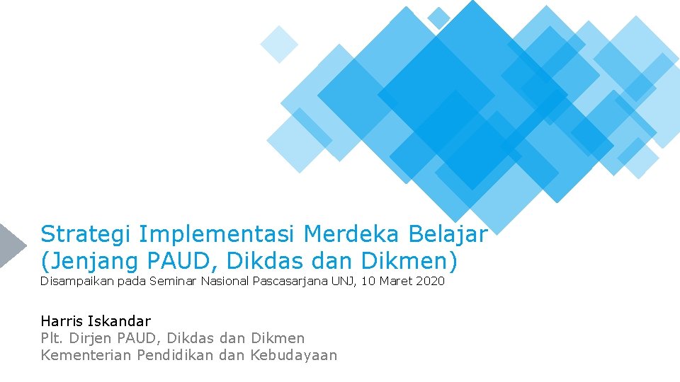 Strategi Implementasi Merdeka Belajar (Jenjang PAUD, Dikdas dan Dikmen) Disampaikan pada Seminar Nasional Pascasarjana