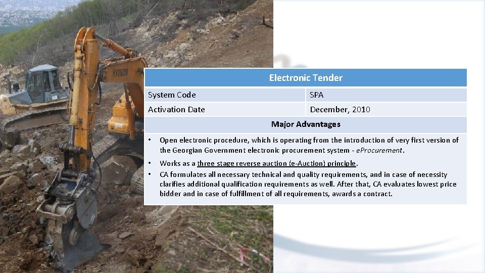 Electronic Tender System Code SPA Activation Date December, 2010 Major Advantages • Open electronic