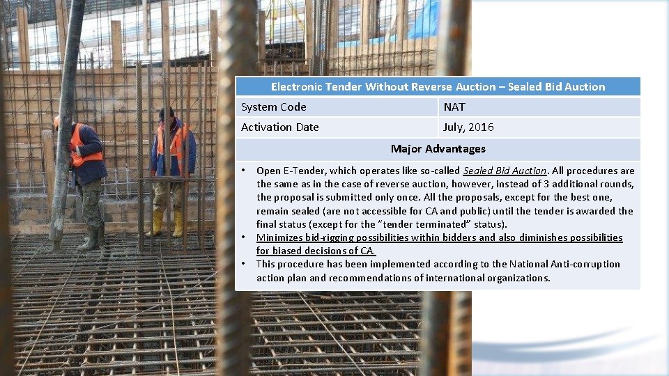 Electronic Tender Without Reverse Auction – Sealed Bid Auction System Code NAT Activation Date