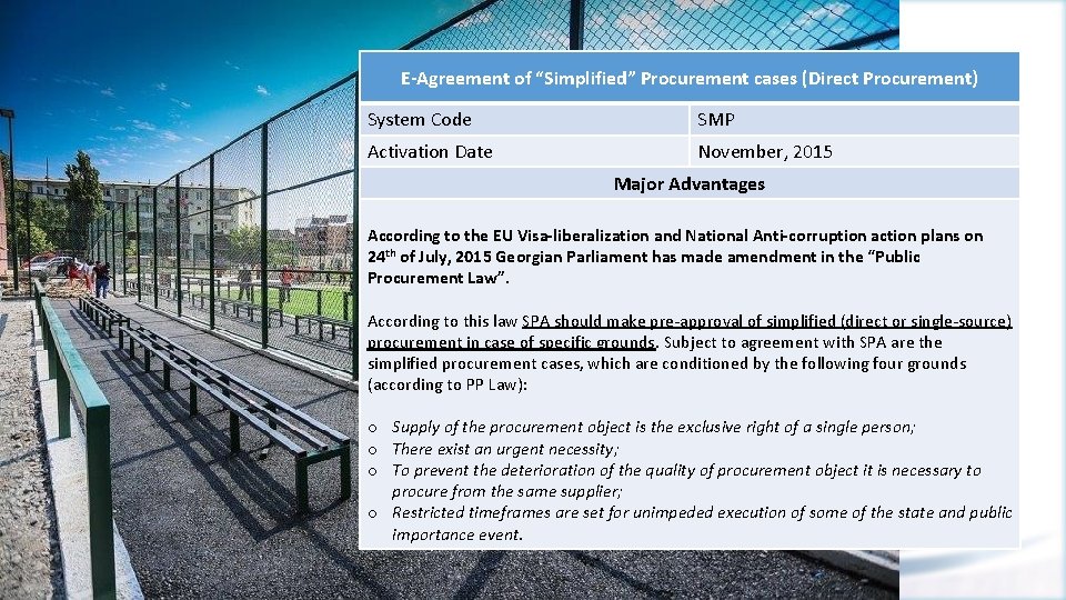 E-Agreement of “Simplified” Procurement cases (Direct Procurement) System Code SMP Activation Date November, 2015