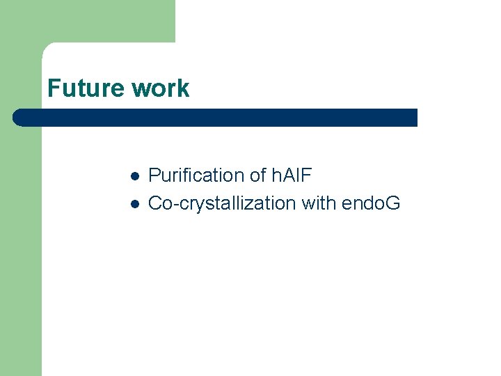 Future work l l Purification of h. AIF Co-crystallization with endo. G 