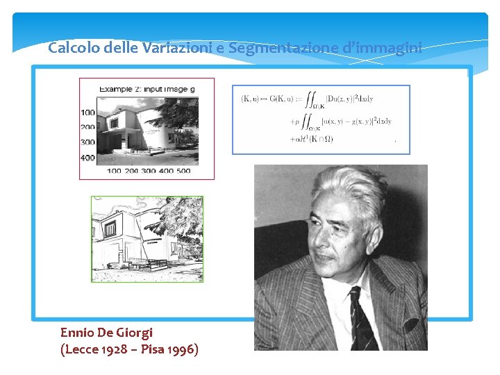 Calcolo delle Variazioni e Segmentazione d’immagini Ennio De Giorgi (Lecce 1928 – Pisa 1996)