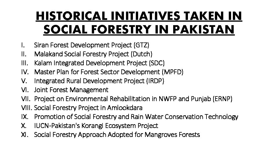 HISTORICAL INITIATIVES TAKEN IN SOCIAL FORESTRY IN PAKISTAN I. Siran Forest Development Project (GTZ)