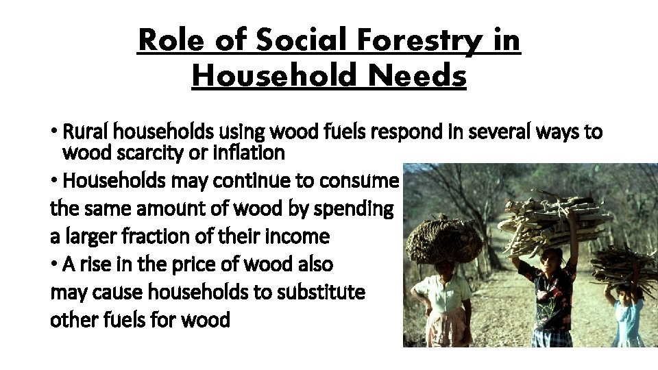 Role of Social Forestry in Household Needs • Rural households using wood fuels respond