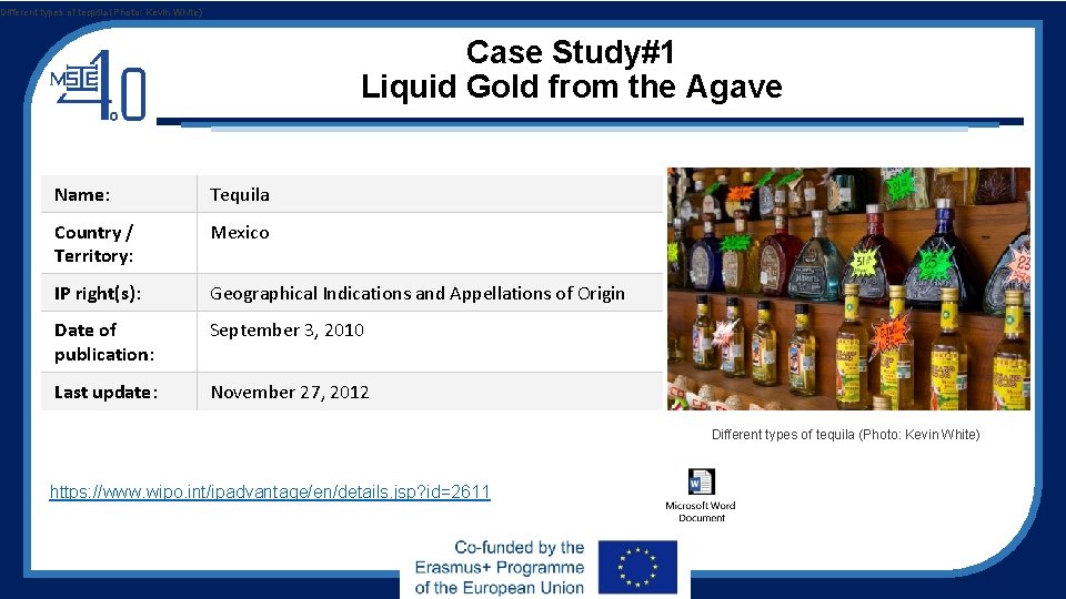 Different types of tequila (Photo: Kevin White) Case Study#1 Liquid Gold from the Agave