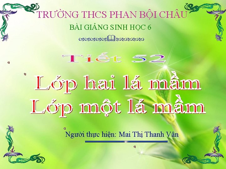 TRƯỜNG THCS PHAN BỘI CH U BÀI GIẢNG SINH HỌC 6 Người thực hiện: