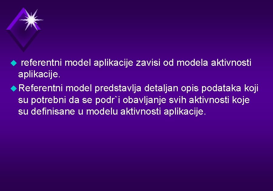 referentni model aplikacije zavisi od modela aktivnosti aplikacije. u Referentni model predstavlja detaljan opis