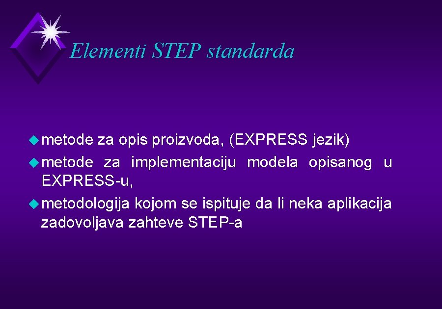 Elementi STEP standarda u metode za opis proizvoda, (EXPRESS jezik) u metode za implementaciju