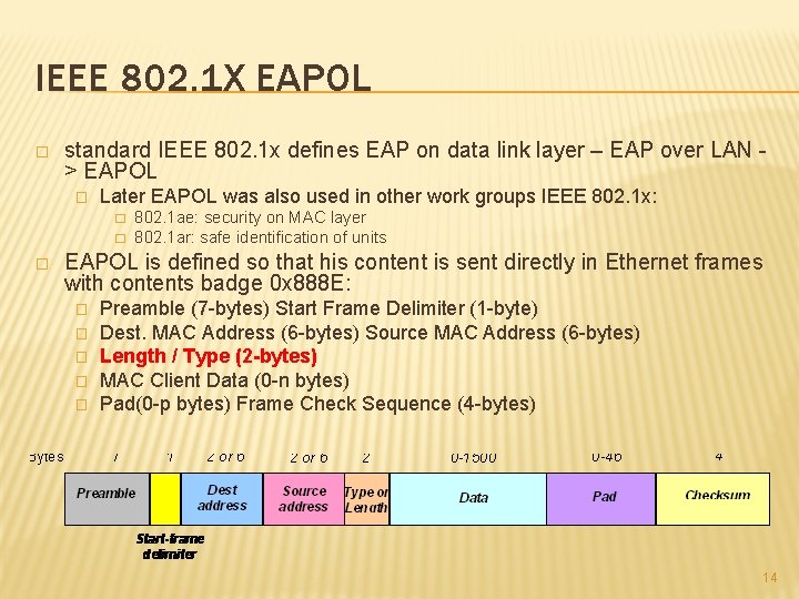 IEEE 802. 1 X EAPOL � standard IEEE 802. 1 x defines EAP on