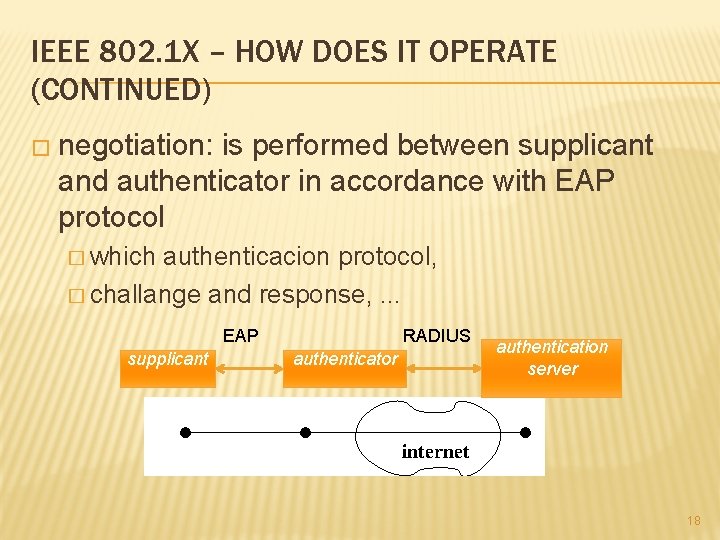 IEEE 802. 1 X – HOW DOES IT OPERATE (CONTINUED) � negotiation: is performed