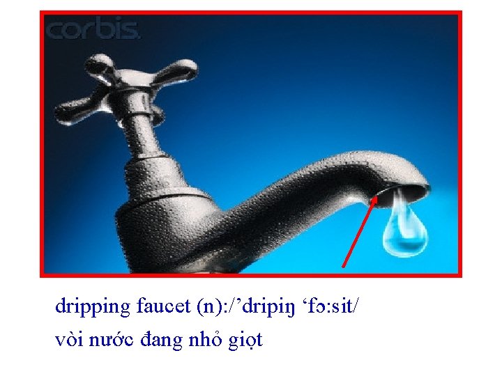 dripping faucet (n): /’dripiŋ ‘fɔ: sit/ vòi nước đang nhỏ giọt 