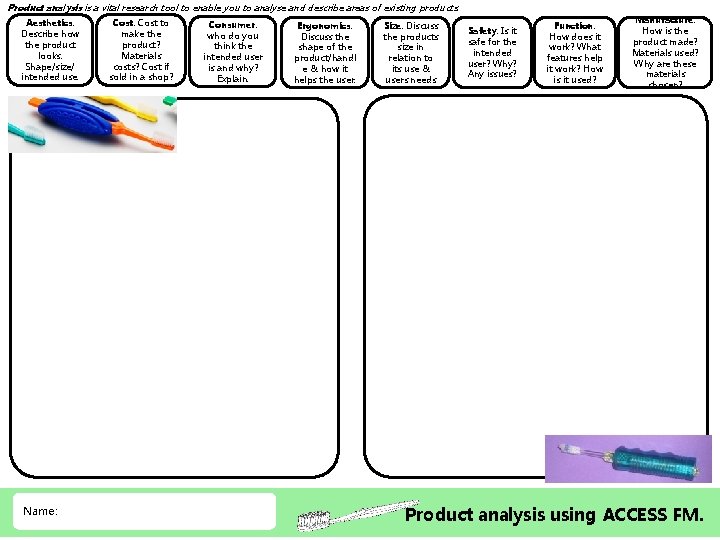 Product analysis is a vital research tool to enable you to analyse and describe