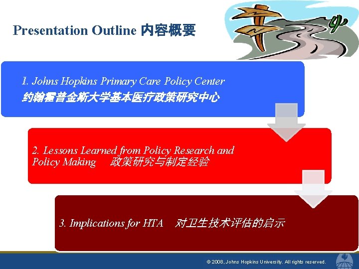 Presentation Outline 内容概要 1. Johns Hopkins Primary Care Policy Center 约翰霍普金斯大学基本医疗政策研究中心 2. Lessons Learned