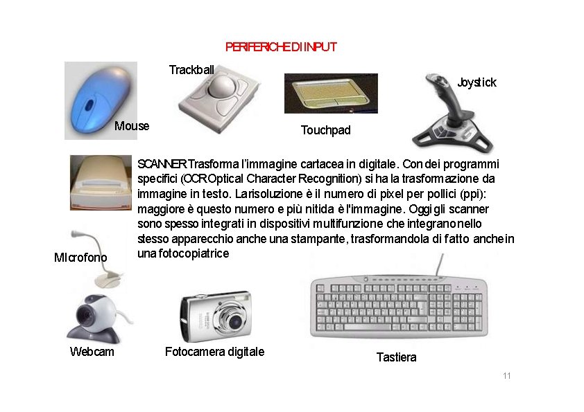 PERIFERICHEDI INPUT Trackball Mouse MIcrofono Webcam Joystick Touchpad SCANNERTrasforma l’immagine cartacea in digitale. Con