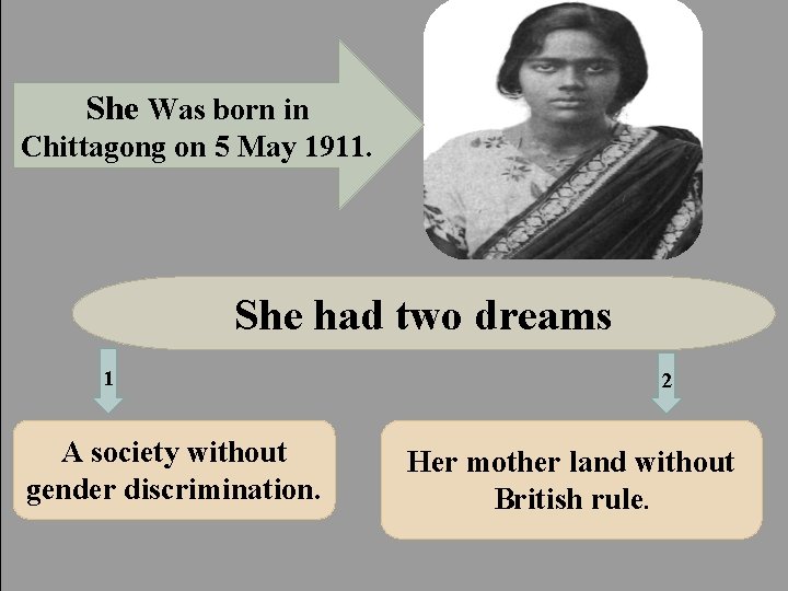 She Was born in Chittagong on 5 May 1911. She had two dreams 1