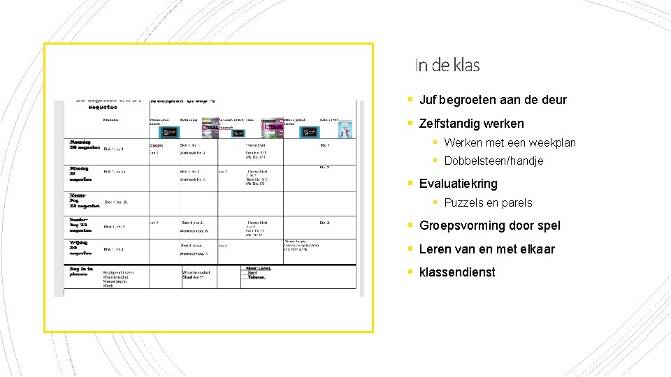 In de klas § Juf begroeten aan de deur § Zelfstandig werken § Werken