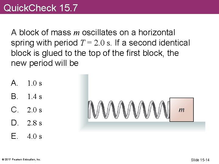 Quick. Check 15. 7 A block of mass m oscillates on a horizontal spring