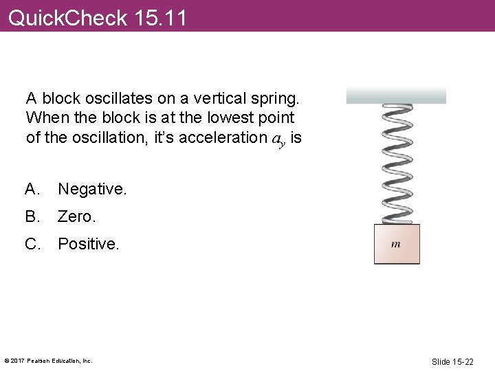 Quick. Check 15. 11 A block oscillates on a vertical spring. When the block