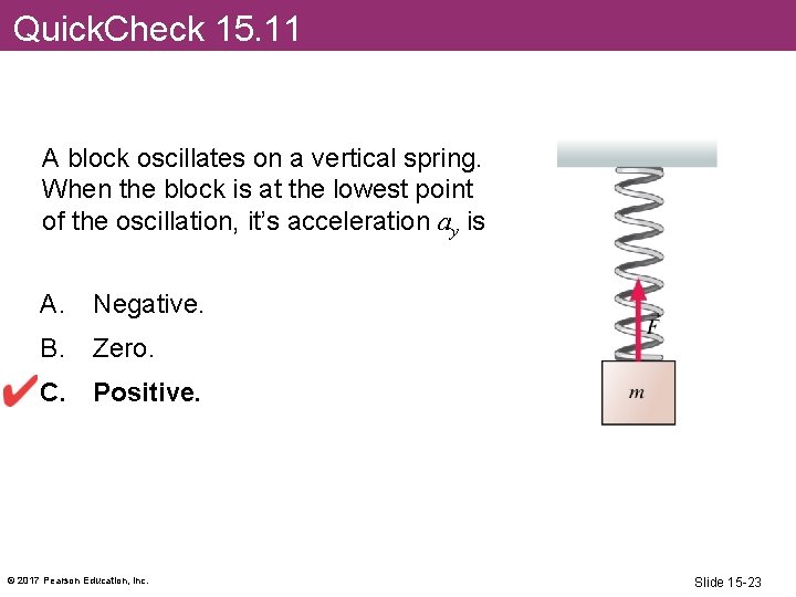 Quick. Check 15. 11 A block oscillates on a vertical spring. When the block