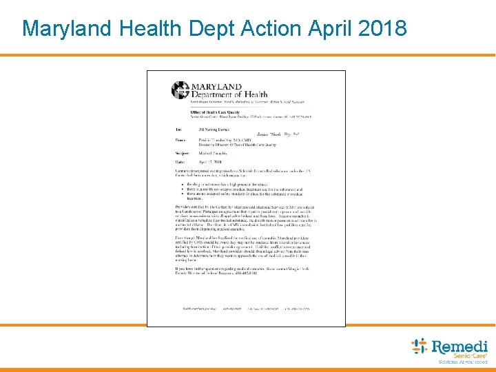 Maryland Health Dept Action April 2018 