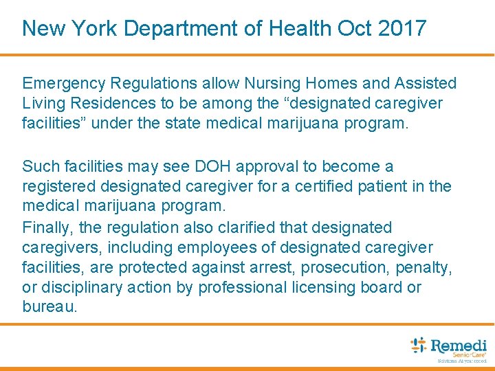 New York Department of Health Oct 2017 Emergency Regulations allow Nursing Homes and Assisted