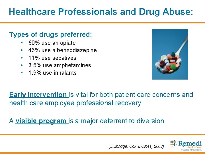 Healthcare Professionals and Drug Abuse: Types of drugs preferred: • • • 60% use