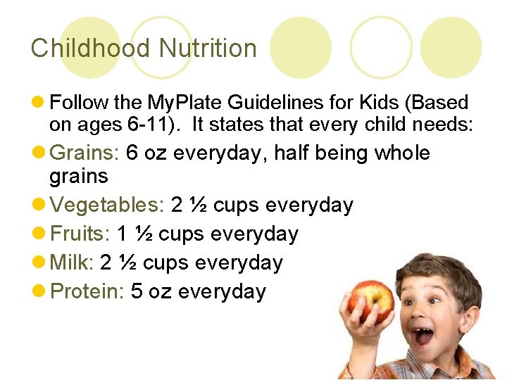 Childhood Nutrition l Follow the My. Plate Guidelines for Kids (Based on ages 6