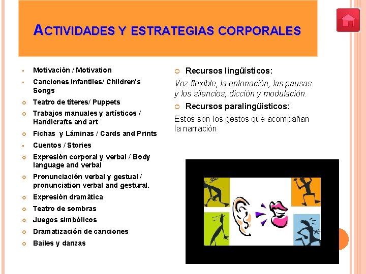 ACTIVIDADES Y ESTRATEGIAS CORPORALES § Motivación / Motivation § Canciones infantiles/ Children's Songs Voz