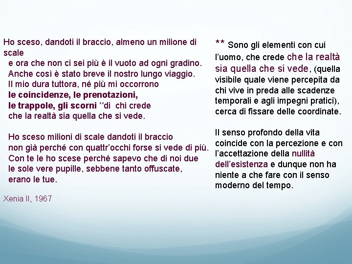 Ho sceso, dandoti il braccio, almeno un milione di scale e ora che non