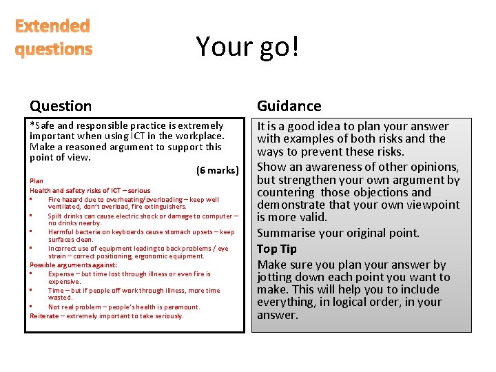 Extended questions Your go! Question Guidance *Safe and responsible practice is extremely important when Extended questions Your go! Question Guidance *Safe and responsible practice is extremely important when