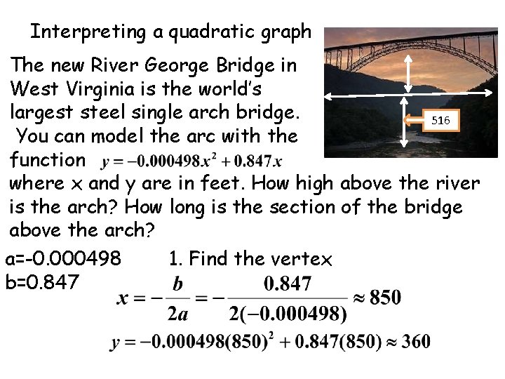 Interpreting a quadratic graph The new River George Bridge in West Virginia is the