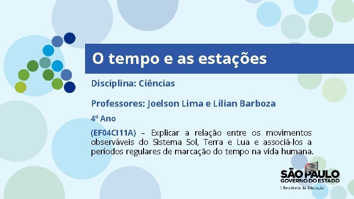 O tempo e as estações Disciplina: Ciências Professores: Joelson Lima e Lilian Barboza 4º