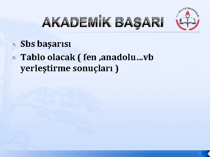 AKADEMİK BAŞARI Sbs başarısı Tablo olacak ( fen , anadolu…vb yerleştirme sonuçları ) 37