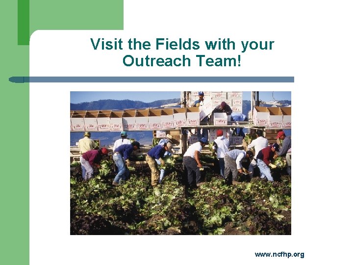 Visit the Fields with your Outreach Team! www. ncfhp. org 