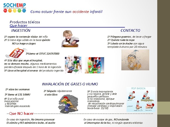 Como actuar frente aun accidente infantil Productos tóxicos Que hacer_______________________ INGESTIÓN CONTACTO 1º separe