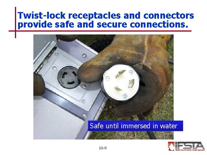 Twist-lock receptacles and connectors provide safe and secure connections. Safe until immersed in water