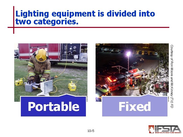 Lighting equipment is divided into two categories. Fixed 10– 5 Courtesy of Ron Moore