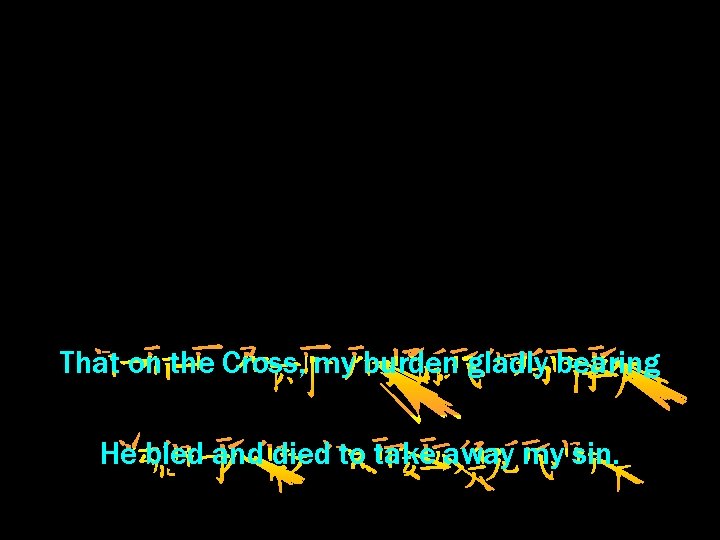 That on the Cross, my burden gladly bearing He bled and died to take