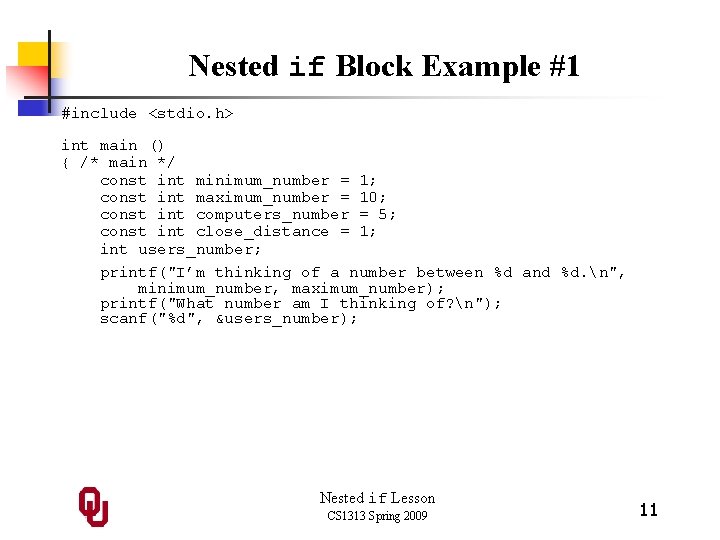 Nested if Lesson Outline 1 2 3 4