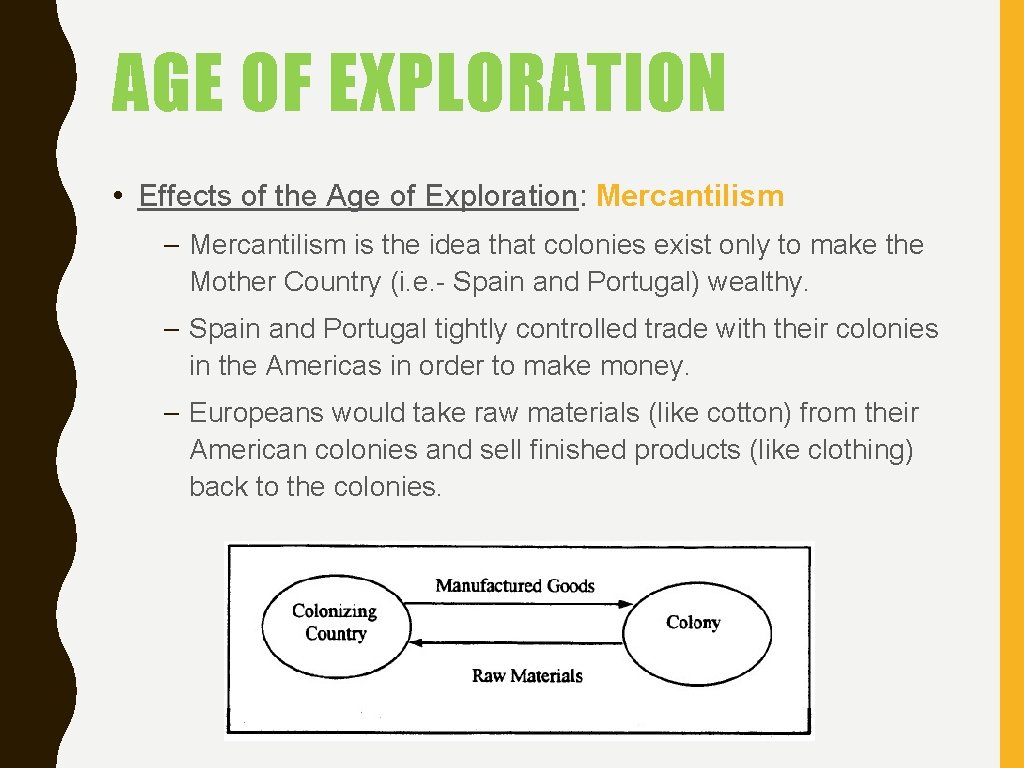AGE OF EXPLORATION • Effects of the Age of Exploration: Mercantilism – Mercantilism is