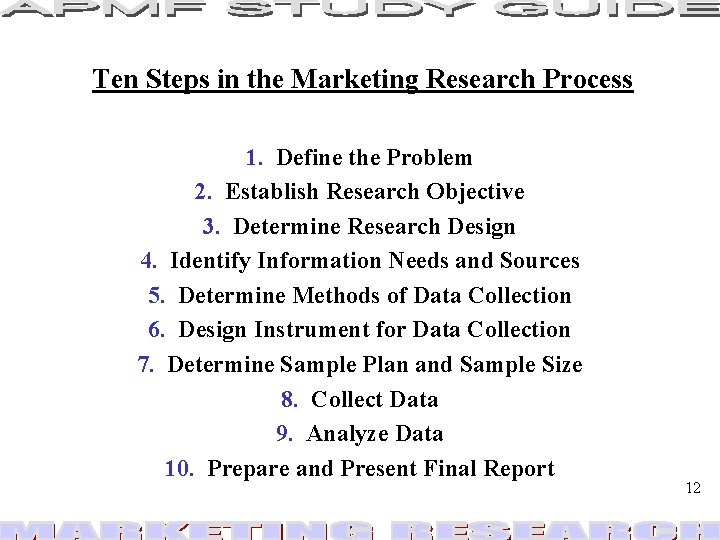 Ten Steps in the Marketing Research Process 1. Define the Problem 2. Establish Research Ten Steps in the Marketing Research Process 1. Define the Problem 2. Establish Research