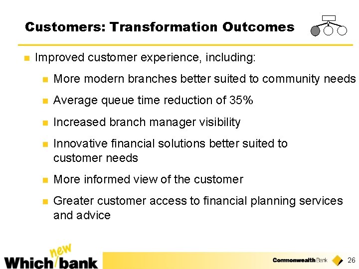 Customers: Transformation Outcomes n Improved customer experience, including: n More modern branches better suited