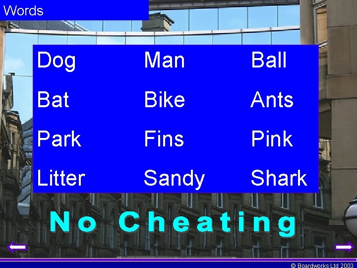 Words Dog Man Ball Bat Bike Ants Park Fins Pink Litter Sandy Shark ©