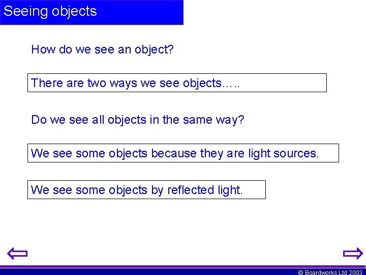 Seeing objects How do we see an object? There are two ways we see