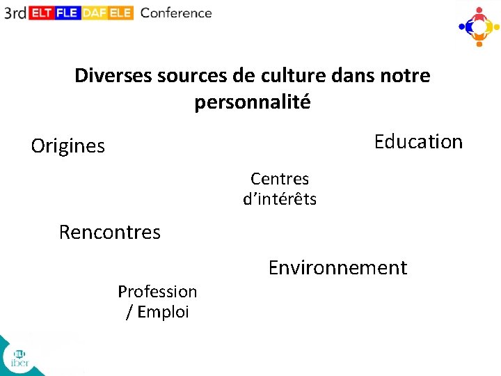 Diverses sources de culture dans notre personnalité Education Origines Centres d’intérêts Rencontres Profession /