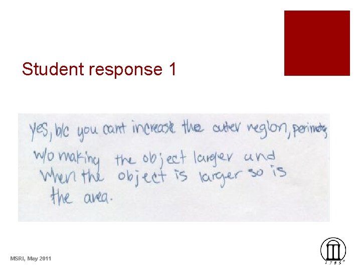 Student response 1 MSRI, May 2011 