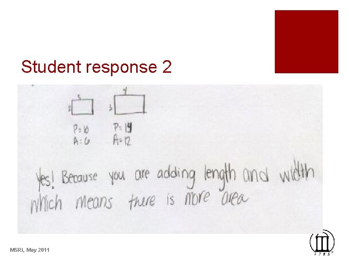 Student response 2 MSRI, May 2011 